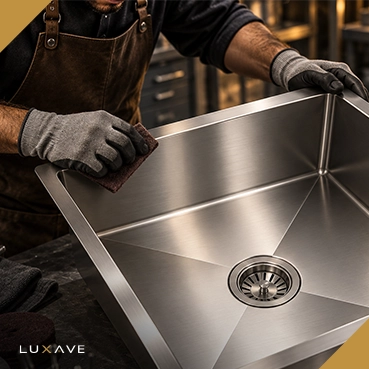 LUXAVE Handmade Kitchen Sink in black, installed on a countertop
