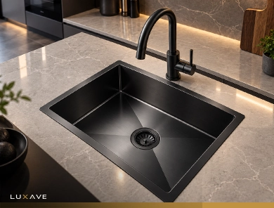 LUXAVE Handmade Kitchen Sink, SS201, 24 x 18 inch, 2mm, black finish, single bowl