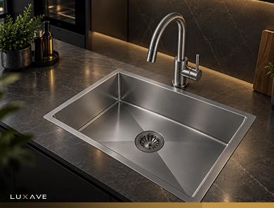 LUXAVE Handmade Kitchen Sink, SS201, 24 x 18 inch, 2mm, matt grey finish, single bowl