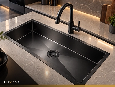 LUXAVE Handmade Kitchen Sink, SS201, 37 x 18 inch, 2mm, black finish, double bowl