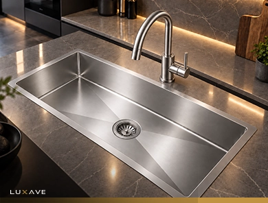 LUXAVE Handmade Kitchen Sink, SS201, 37 x 18 inch, 2mm, silver finish, double bowl