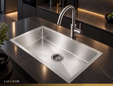 LUXAVE Handmade Kitchen Sink, SS201, 24 x 18 inch, 3mm, silver finish, single bowl, with drinking water tap