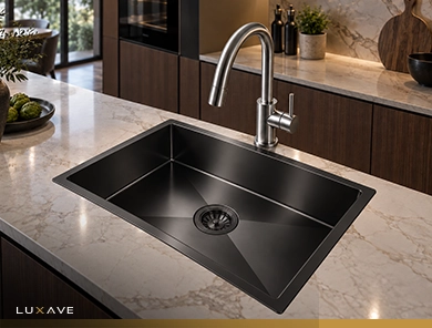 LUXAVE Handmade Kitchen Sink, SS304, 24 x 18 inch, 2mm, black finish, single bowl
