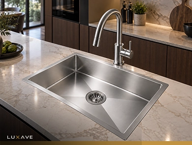 LUXAVE Handmade Kitchen Sink, SS304, 24 x 18 inch, 2mm, silver finish, single bowl